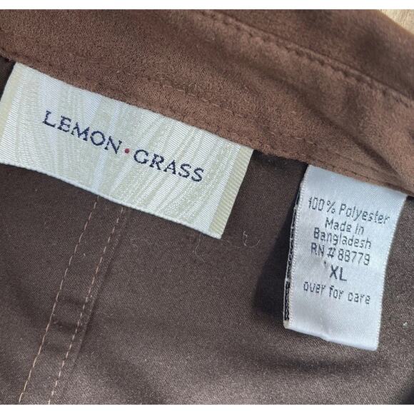 Lemon Grass Brown Rust Button Long Sleeve Faux Suede Shirt Sz XL - Picture 5 of 6